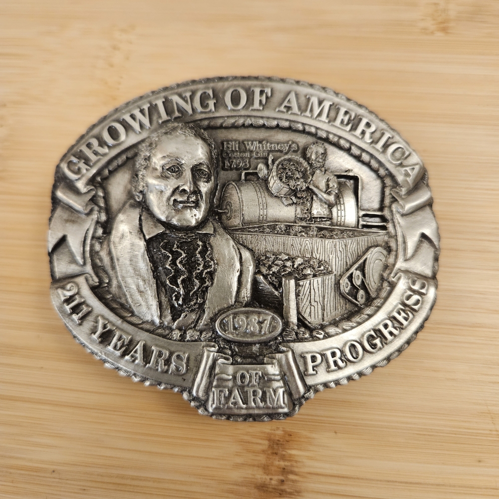 Vintage 1987 Nasco Eli Whitney Cotton Growing Of America‎ Belt Buckle #688 USA
